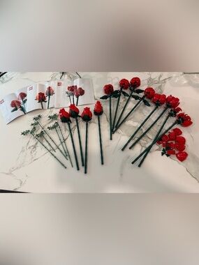 Lego Red Rose Stems with Dark Green Leaves